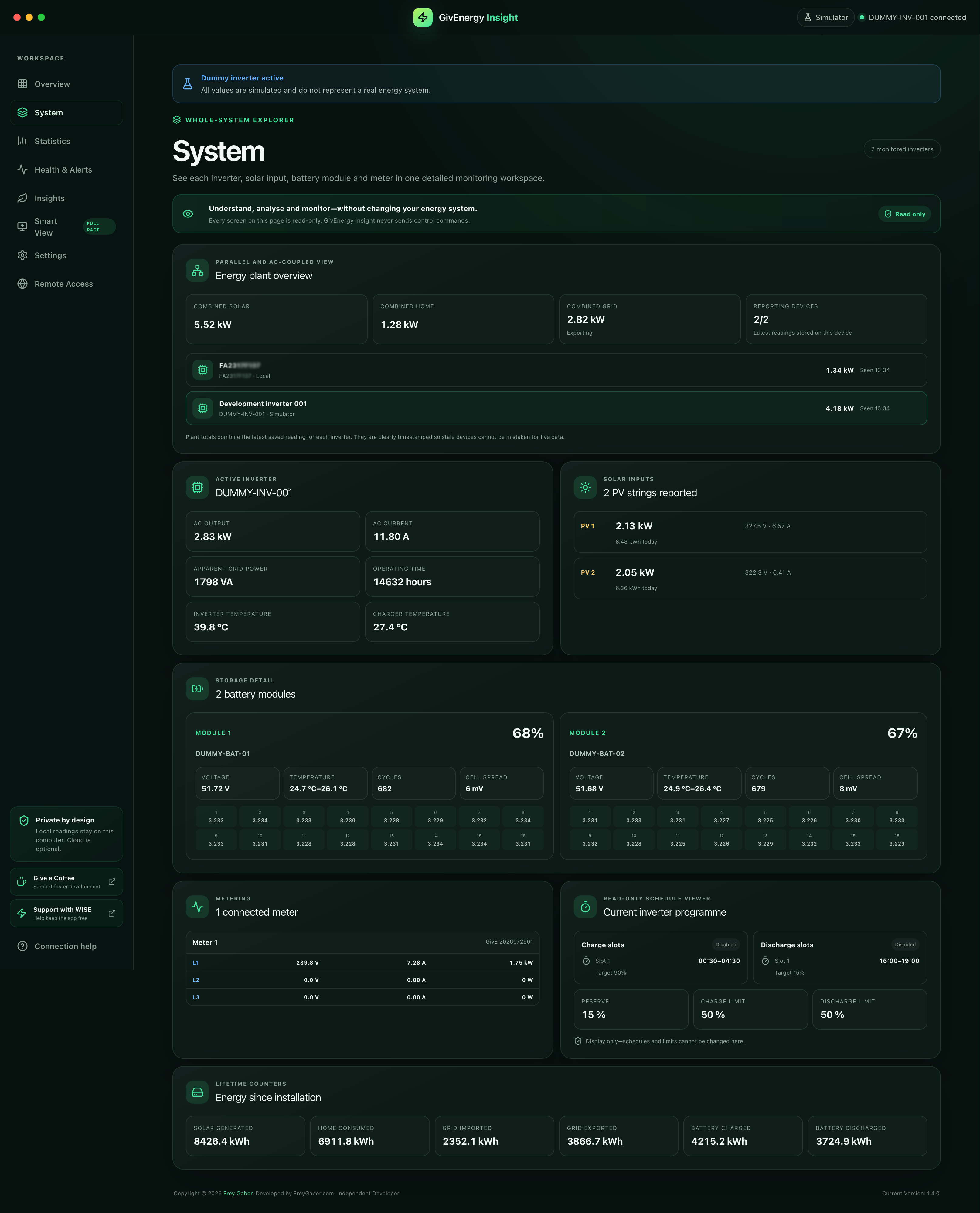 GivEnergy Insight 1.4.0 System explorer running on Synology DSM
